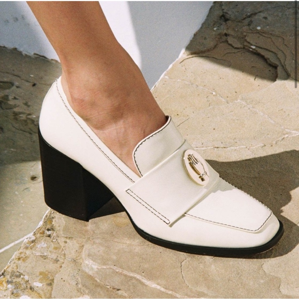 Nomasei Trench Loafer White Patent Leather Block Heel Loafer Slip On size 38